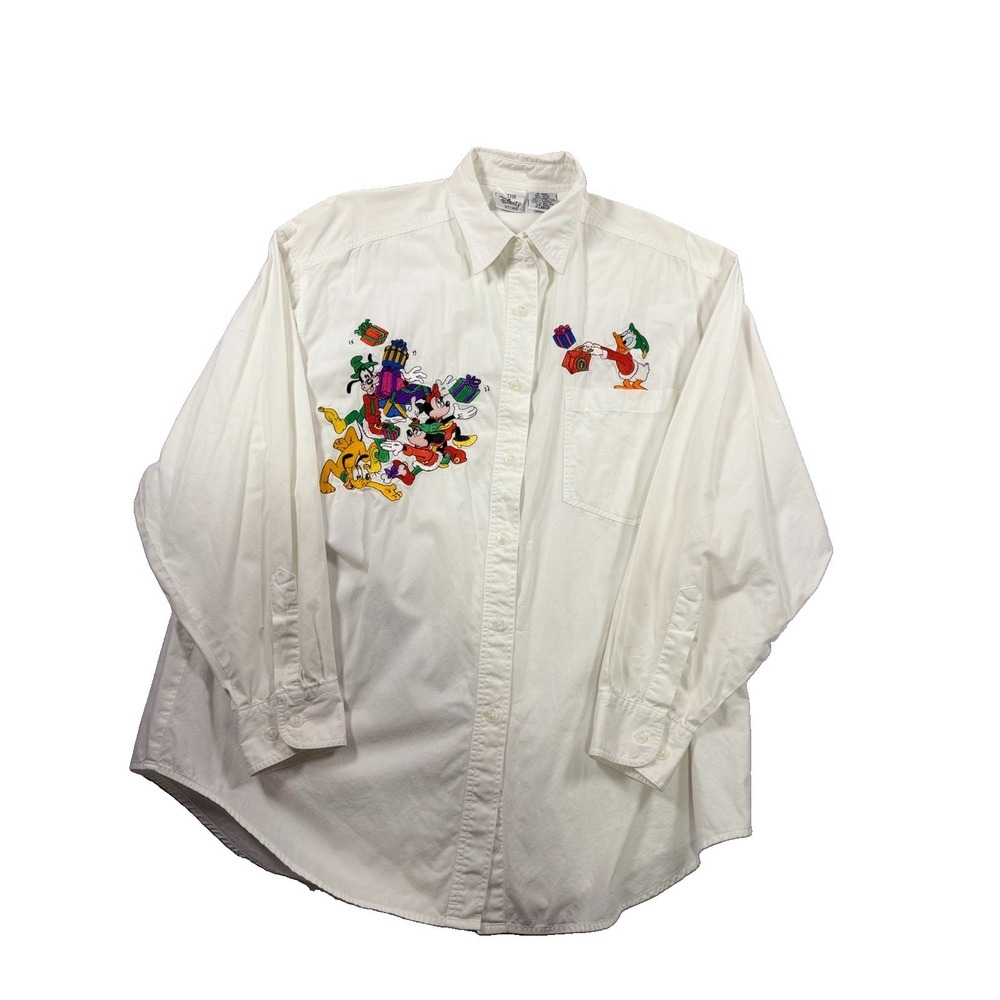 Vintage Disney Store Embroidered Minnie And Mickey Mouse Christmas Shirt XL
